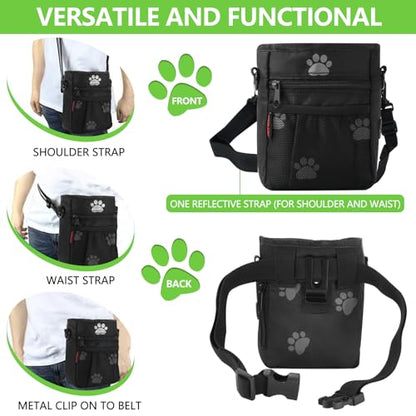 kissleaf Dog Treat Pouches for Pet Training, Treat Pouches for Pet Training,Large Dog Treat Training Pouch and Dog Clicker,Dog Training Treat Pouch Built-in Poop Bag Dispenser-Black Pattern. - color: Black Pattern