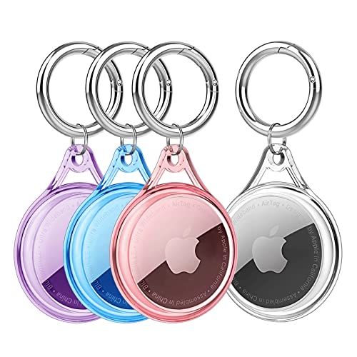 Waterproof Airtag Holder Case, Airtag Dog Collar Holder Case,Airtag Keychain Accessories,Soft TPU Full Protecive Anti-Scratch Air tag Case GPS Tracker for Luggage,Keys,Cat&Dog Collar-4 Color - color: Clear+Pink+Blue+Purple