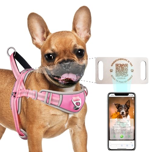 Dog Harness Small Dog No Pull with QR Code Dog Tag, Adjustable Reflective Dog Vest Escape Proof Dog Harness Smart ID Tag with Easy Control Front Clip Handle for Walking S Pink - color: Pink - QR Code, size: S
