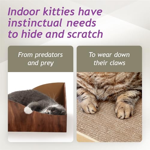 Necoichi Hideaway Cat Scratcher Box — Extra Large | Horizontal Scratch Pad + Lounger + Hideaway for Indoor Cats | 100% Recycled Cardboard, Chemical-Free - color: Dark Cherry