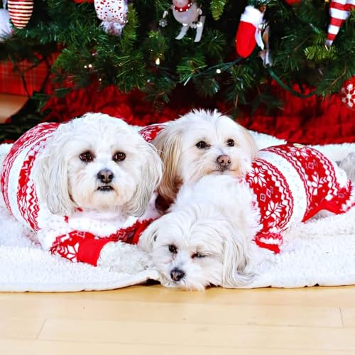 KYEESE Dog Christmas Pajamas, Holiday Dog Pajamas for Small Dogs with Snowflake Pattern, Warm Fleece Cat Onesie Cozy Christmas Outfit for Puppy Kitten Xmas Sweater Pet Jumpsuit, Small - size: Small (6-10LBS)