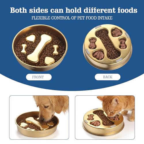 Golden Stainless Steel Slow Feeder Dog Bowls – Non-Slip Metal Dog Bowl for Large & Medium Breeds, Puppy Puzzle Feeder – 2 Cup Capacity for Small to Big Pets – Durable Slow Feed Dog & Cat Food Dish - color: Bone&Heart-Golden