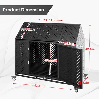 54" Heavy Duty Dog Crate Large Dog cage Strong Metal Dog Kennels and Crates for Large Dogs Top Open with 2 Doors 4 Lockable Wheels 2 Removable Trays - size: 53.9"L x 29.5"W x 46.0"H