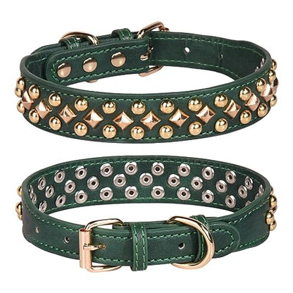 Spiked Dog Collar Soft Pu Leather Mushrooms Rivet Spike Studded Puppy Adjustable Pet Collars for Small Breeds (S, Green3) - color: Green3, size: Small