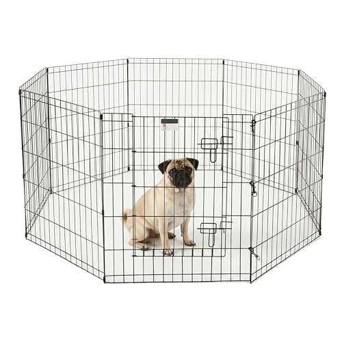 Dog Playpen - Foldable Metal Exercise Puppy Play Pen with 8 24x30in Panels - Indoor/Outdoor Pen with Door for Dogs, Cats or Small Animals by PETMAKER - size: 24" X 30"