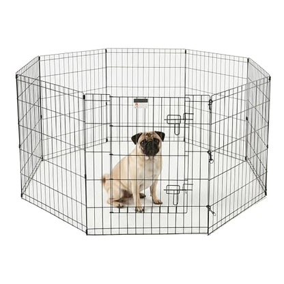 Dog Playpen - Foldable Metal Exercise Puppy Play Pen with 8 24x30in Panels - Indoor/Outdoor Pen with Door for Dogs, Cats or Small Animals by PETMAKER - size: 24" X 30"