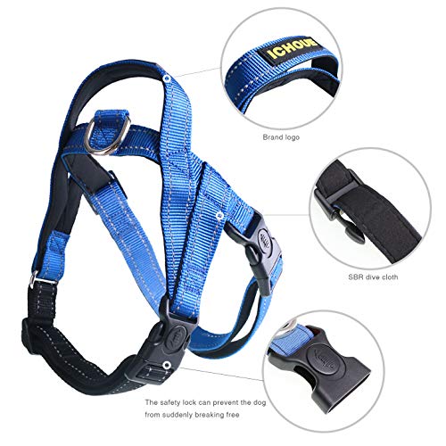 iChoue French Bulldog Harness and Leash Set Adjustable Padded Locked Buckle with Handle for Frenchie Pug English Boston Terrier Dogs, Blue, Small - color: A Harness with Leash Blue, size: Small ( 5 - 25 lbs )