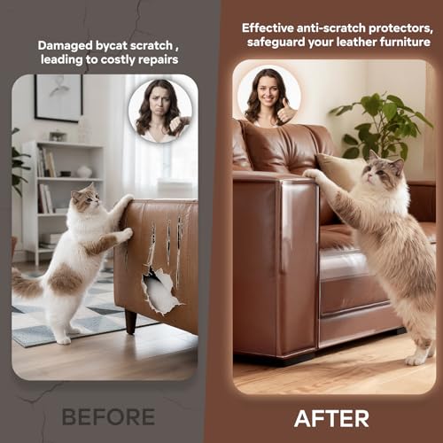 JKLMN Clear Vinyl Cat Scratch Protector for Leather Furniture – Easy-to-Apply & Removable Sofa Corner Guard, Anti-Scratch Tape for Cats (16-Pack)