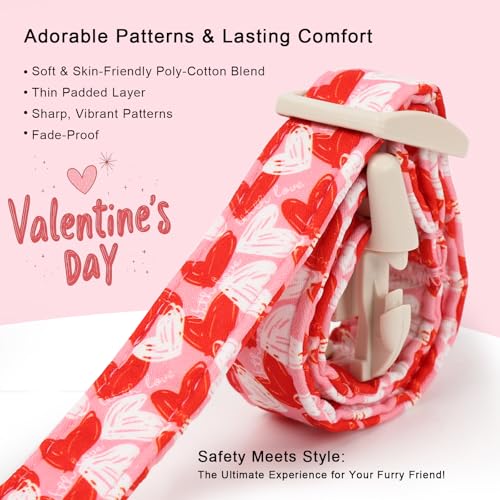 Valentines Dog Collar for Puppy Small Dogs - Cute Pink Girl Dog Collar, Doodle Heart Pattern, Adjustable Valentine Dog Collars with Red Heart Charm XS - color: Doodle Heart, size: XS