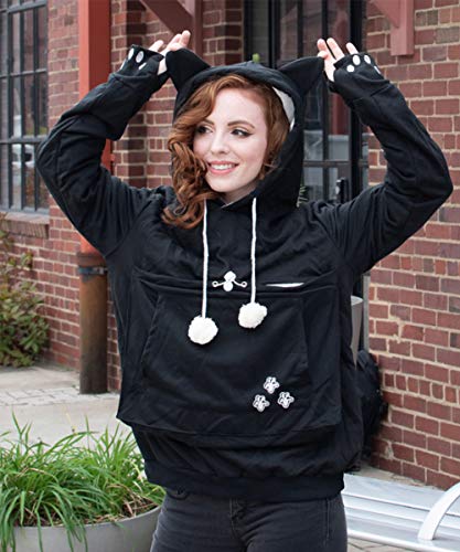 Unisex Big Pouch Hoodie Long Sleeve Fleece Pet Dog Holder Carrier Pullover Sweatshirt… - color: Black, size: 3X-Large