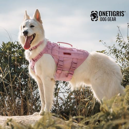 OneTigris Tough Dog Collars, Tactical Dog Collar with Handle, Milltary Adjustable Dog Collar with Heavy Duty Metal Buckle for Training (Large,Pink) - color: Pink, size: L