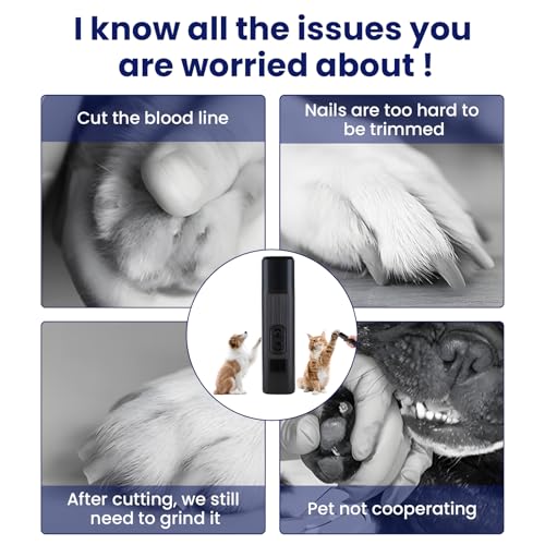 Dog Nail Grinder, Silent Groom Pro Pet Nail Grinder with 2-Speed LED Light, Low Vibration Rechargeable Electric Nail Grinder for Small Dogs & Cats