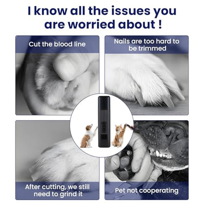 Dog Nail Grinder, Silent Groom Pro Pet Nail Grinder with 2-Speed LED Light, Low Vibration Rechargeable Electric Nail Grinder for Small Dogs & Cats