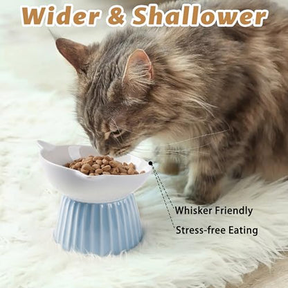 Ceramic Raised Cat Bowl，Tilted Raised Bowl Anti Vomit Bowls for Indoor Cats Whisker Friendly Pet Feeder for Cats Puppies, Microwave and Dishwasher Safe - color: Pink+Blue