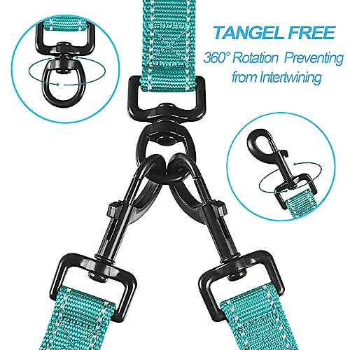 Double Dog Leash, No Tangle Dual Leash, Reflective Walking Training Lead, 4 Comfortable Padded Handles for 2 Dogs with Collapsible Bowl and Waste Bags (Turquoise, Large) - color: Turquoise