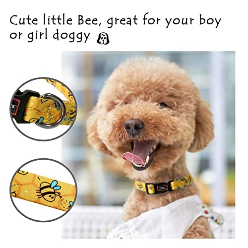 Roses&Poetry Dog Collar with Colourful Bee Patterns, Adjustable Durable Puppy Collars for Small Medium Large Dogs (Bee-XS) - color: Golden, size: XS