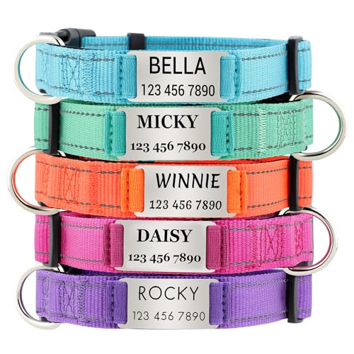 Personalized Dog Collars with Custom Name and Phone Number, Reflective Nylon Pet Collar with Engraved ID Tag, Soft Padded, Quick Release for Small Medium Large Dogs
