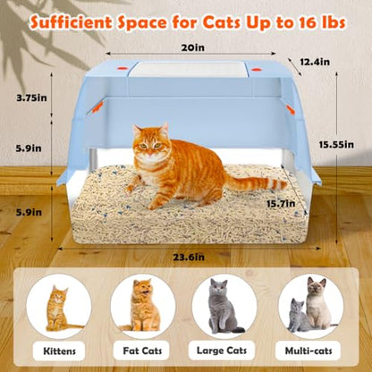 Vivifying Stainless Steel Litter Box with Lid, XL Side Entry Extra Large Litter Box for Big Cats & Kitty, Removable Enclosed Metal Cat Pan with High Sided Enclosure, Scoop, Mat, Footboard (Blue) - color: Blue