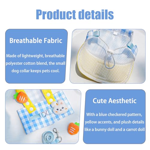 Dog Harness and Leash Set with Hat,No Pull Soft Mesh Pet Harness for Small Dog and Cat,Adjustable Step in Puppy Vest Harness,Cute Pet Clothes,Blue,3 Pcs Set