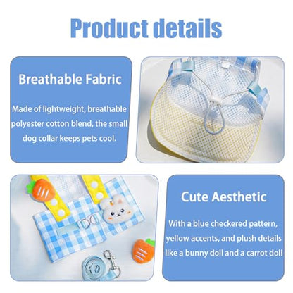 Dog Harness and Leash Set with Hat,No Pull Soft Mesh Pet Harness for Small Dog and Cat,Adjustable Step in Puppy Vest Harness,Cute Pet Clothes,Blue,3 Pcs Set