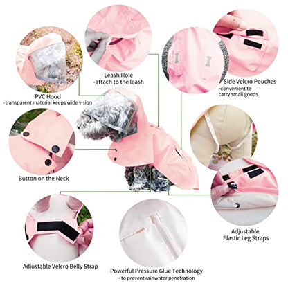 Dog Raincoat,Waterproof Rain Poncho with Hoodie, High Reflective Adjustable Pet Rain Jacket with Leash Hole for Small Medium and Large Dogs (Pink, X-Small) - color: Pink, size: X-Small: 4-9lbs