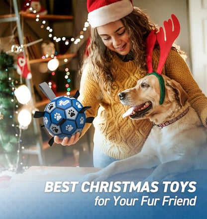 QDAN Dog Ropes Toys, Soccer Ball with Straps, Puppy Birthday Gifts, Durable Balls for Medium Large Dogs-Blue&Grey（8 Inch） - color: Blue Gray, size: Large Size 3 (8")