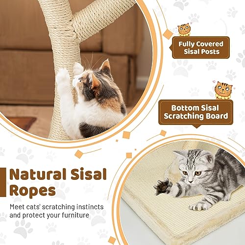 Tangkula Tall Cat Tree, 70 Inch Multi-Level Large Cat Tower with 3 Warm Perches, 3 Jingling Balls, Sisal Scratching Posts & Board, Modern Cat Tree for Indoor Cats Large Adult - color: White