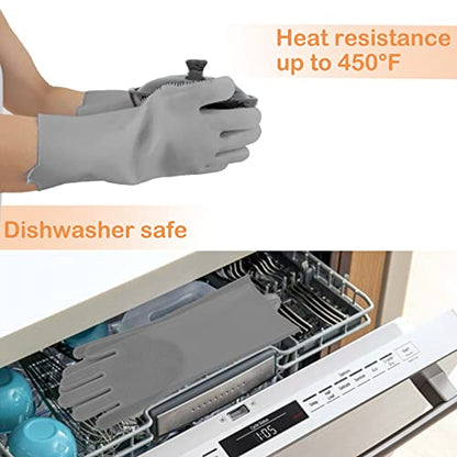 Pet Grooming Gloves, Dog Bathing Gloves with High-Density Teeth, Heat Resistant Silicone Cat Hair Remover with Enhanced Five Finger Design, Bathing and Massaging for Dogs and Cats (Grey) - color: Grey