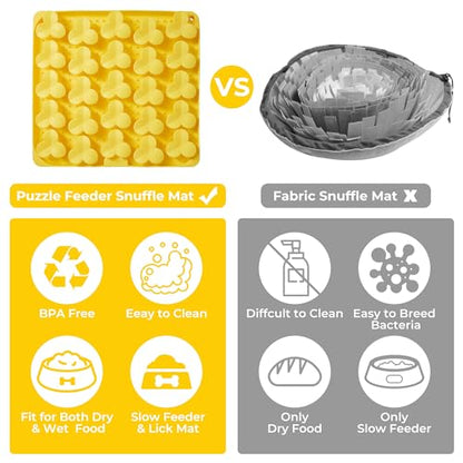 Puzzle Feeder Snuffle Mat for Dogs, Lick Mat to Slow Down Eating, Puzzle Toys for Large and Medium Breed Dogs, Silicone Bowls for Dry, Wet, Raw Food, Yellow - color: Yellow