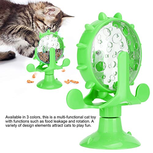 Cat Food Leakage Toy, Windmill Treat Dispensing Cat Puzzle for Indoor Cats, Interactive Slow Feeder with Suction Cup for Kitten Snacks, Mental Enrichment & Fun Play - color: green
