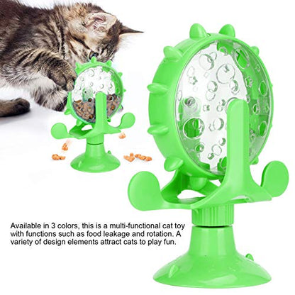 Cat Food Leakage Toy, Windmill Treat Dispensing Cat Puzzle for Indoor Cats, Interactive Slow Feeder with Suction Cup for Kitten Snacks, Mental Enrichment & Fun Play - color: green