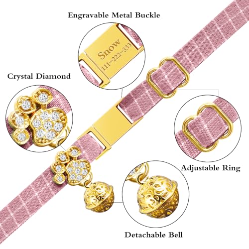 Personalized Breakaway Cat Collars - Magnetic Buckle, Bell - Safety Quick Release, Customized for Girls & Boys Cats- (Checkered-Pink) - color: Checkered-Pink