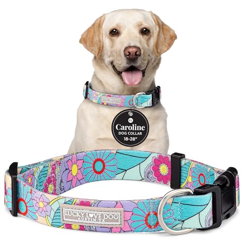 Lucky Love Dog - Adjustable Dog Collar with Easy Click Buckle for Large Ones, Durable, & Comfortable for Male & Female Dogs, Pet Collar for Puppies & Adult Dogs - Caroline, XL - color: Caroline Collar Only, size: X-Large | 18-28"