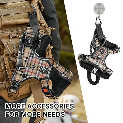 No Pull Dog Harness with Leash, Reflective No Choke Pet Vest Harness,Adjustable Soft Padded Dog Harness with Easy Control Handle for Small Dogs(Checkered Beige,Small) - color: Checkered Beige, size: 【S】neck 11-15" chest 15-21"
