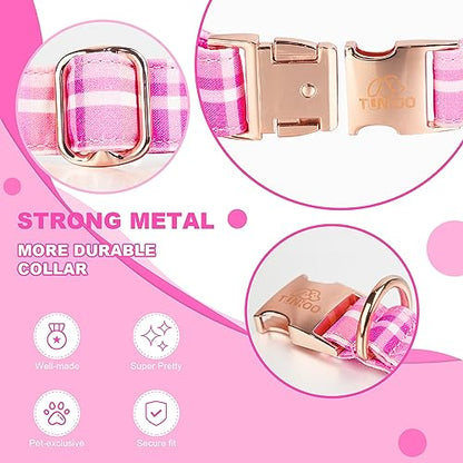 Tunkoo Dog Collar Super Cute Pink Plaid with Bow Tie - Durable Adjustable and Stylish Cotton Pet Collar for Girls Small Medium Large, S - color: Pink Collar, size: Small
