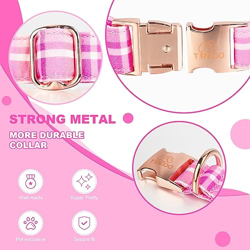 Tunkoo Dog Collar Super Cute Pink Plaid with Bow Tie - Durable Adjustable and Stylish Cotton Pet Collar for Girls Small Medium Large, M - color: Pink Collar, size: Medium