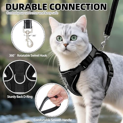 PUPTECK Cat Harness and Leash Set Escape Proof Reflective Cat Walking Harness Adjustable Soft Breathable Mesh Vest for Small Pets, Black, XS - color: Black, size: XS (NECK 8.5", CHEST 11"-14")