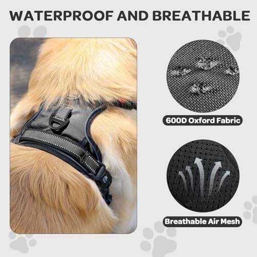 Plaid Dog Harness for Large Dogs, Reflective No Pull Adjustable Pet Vest with Front Clip, Leash, Easy Control Handle and Seat Belt, Black, L - color: Black, size: Large