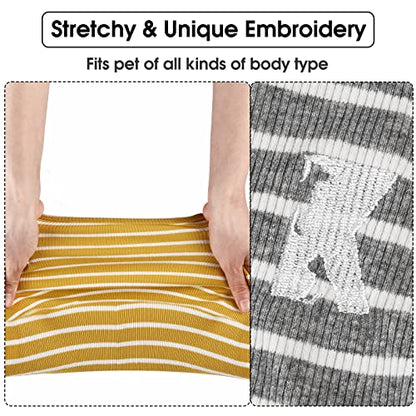 Dog Shirt Vest Lightweight Stretchy Dog T-Shirts Soft Cool Shirts Sleeveless Stripe Vests Breathable Clothes for Puppy Kitty Cat Small Medium Large Dogs 2 Pack Yellow + Light Grey [M/Medium] - color: Yellow + Light Grey, size: M-(6~9lb) | Chest(~15.3")