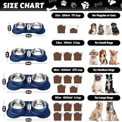 Dog Food Bowls Stainless Steel Dog Food and Water Bowl Set, Dog Bowls No Spill Non Slip Silicone Mat, Dog Dishes for Small Medium Size Dogs Cat Puppy Pet Food Feeding Bowls, Blue, 12oz - color: BLUE, size: 1½ Cup/12 oz each