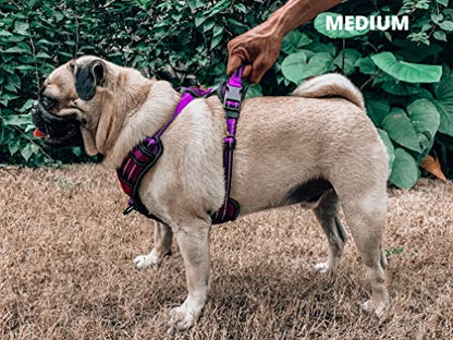 Tuff Pupper No Pull Easy Walk Dog Harness | Heavy Duty Pet Vest | Front & Back Leash Clips | Strong Safety Handle | Reflective Anti Pull Vest | Comfortable Padded Escape Proof Harness(Medium, Purple) - color: Purple, size: Medium (Neck: 15-23" , Chest: 18