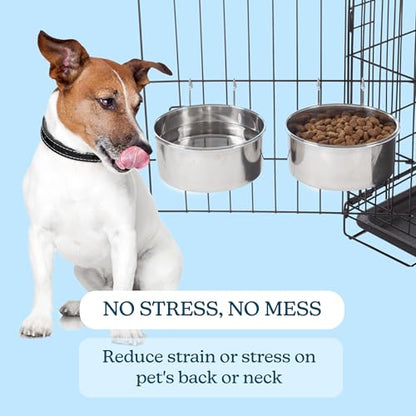 Set of 2 Stainless-Steel Dog Bowls - Cage, Kennel, and Crate Hanging Pet Bowls for Food and Water - 50.4oz or 6.3 Cups Each and Dishwasher Safe by PETMAKER - size: 50oz