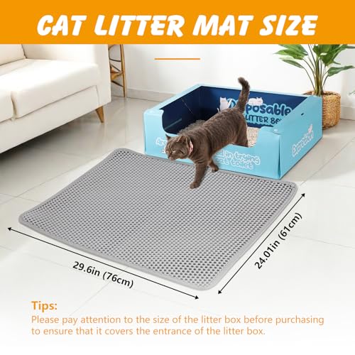 ondware Cat Litter Mat, 30x24 Inch Double Layer Litters Box Mat, Waterproof Cat Mat for Litter Box(Gray) - size: 30x24 Inch