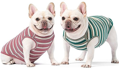 Dog Shirts Vest Cotton Striped T-Shirt, Sleeveless Stretchy Pet Clothes for Small Dogs, 2-Pack Soft Breathable Puppy Tank Top Cat Tee (XX-Large, Pine Green,Plum Red) - color: Pine Green,Plum Red, size: XX-Large