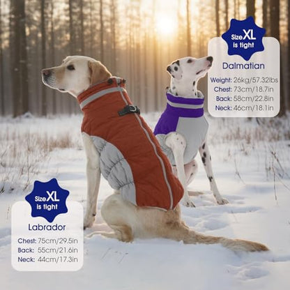 FUAMEY Dog Coat for Small Dogs,Waterproof Dog Winter Jacket with Harness Built in Puppy Cold Weather Coats Reflective Pet Vest with Zipper Warm Fleece Dogs Snowsuit Windproof Purple XS - color: Purple, size: XS(chest:14in)