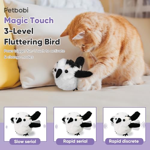 Petbobi Cat Toys Flapping Bird– Interactive Bird Cat Toy with Flapping Wings and Chirping Sounds, USB Rechargeable Motion-Activated Catnip Toy for Indoor Cats & Kittens (Non-Flying) - color: Black