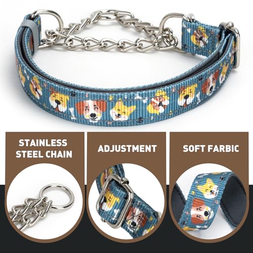 Martingale Dog Collar Reflective No-Pull with Chain, Adjustable Anti Pull Training Collar - Cute Cartoon Dog Pattern for Medium Large XL Dogs, Size XL - color: 13, size: XL(Neck21"-27")