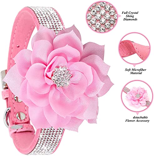Rhinestone Bling Leather Dog Collar and Leash Set, Cute Dazzling Sparkling Soft Velvet Dog Cat Collar Crystal Diamond Puppy Collar (XS, Red) - color: Red, size: XS