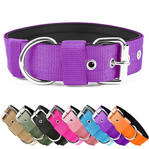 Heavy Duty Tactical Dog Collar - 1.5" Width Military Durable Thick Nylon with Adjustable Metal D Ring & Buckle Working Training K9 Collar for Medium Large Dogs (L(20"-23"), Purple) - color: Purple, size: L(20"-23")