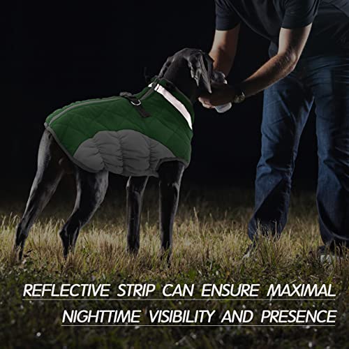 FUAMEY Dog Coat for Medium Dogs,Waterproof Dog Winter Jacket with Harness Built in Puppy Cold Weather Coats Reflective Pet Vest with Zipper Warm Fleece Dogs Snowsuit Windproof Green M - color: Green, size: M(chest:21in)